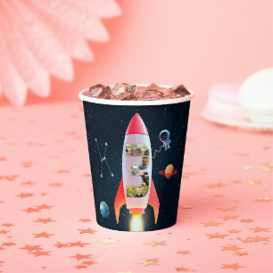 Large Three with Photos   Space Rocket 3rd Birthda Paper Cups