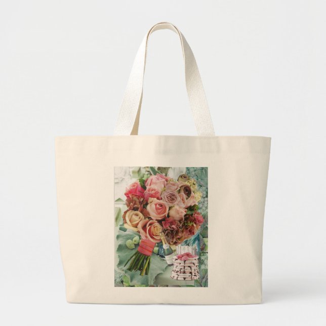 Large Tote Bag with Roses and Champagne (Front)