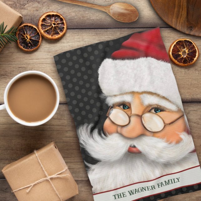 Large Traditional Santa Personalised Christmas  Tea Towel (Creator Uploaded)
