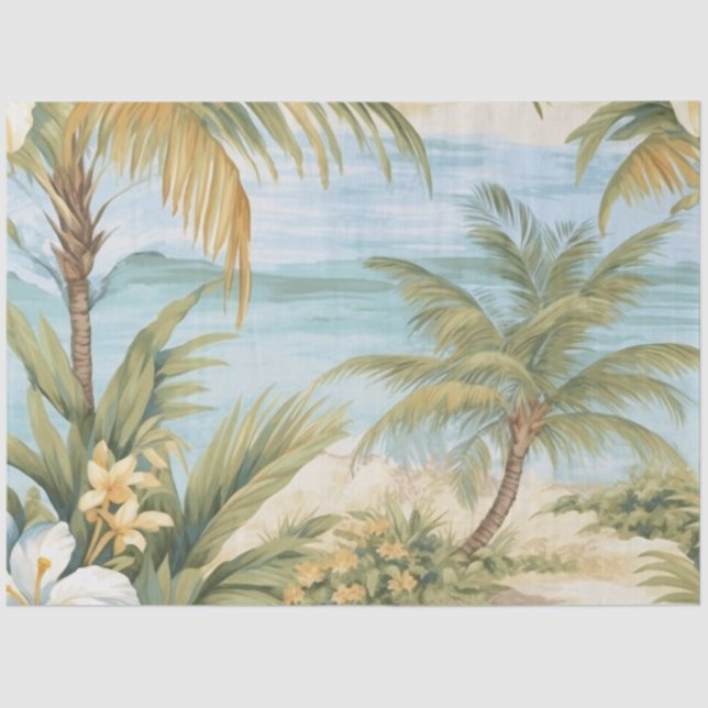 Large Tropical Pastel Ocean View Decoupage Tissue Paper (Front)
