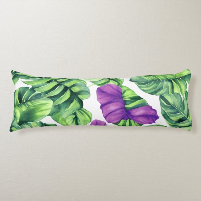 Large Tropical Purple Plant Pattern Body Cushion (Front)