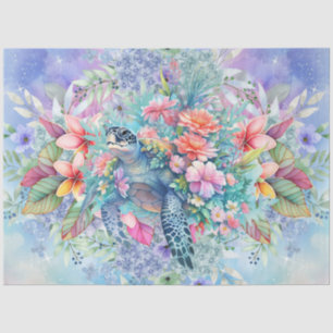 Large Tropical Sea Turtle & Watercolor Florals Tissue Paper