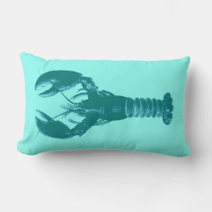 Large Turquoise Lobster on Light Aqua Lumbar Cushion
