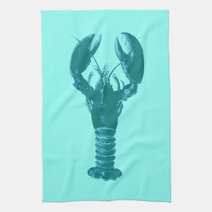Large Turquoise Lobster on Light Aqua  Tea Towel