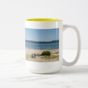 Large two-colored cup of yellow beach and sea