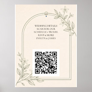 Large Type Botanical Wedding Website QR Code Sign