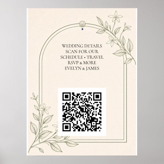 Large Type Botanical Wedding Website QR Code Sign (Front)