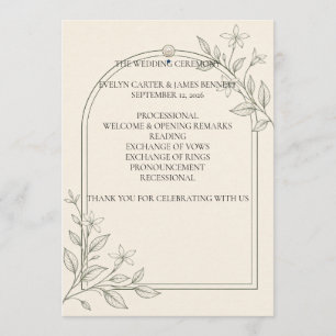 Large Type Olive Botanical 5x7 Ceremony Program Programme