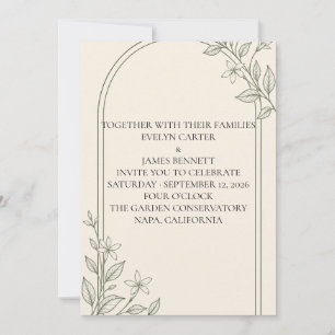 Large Type Olive Botanical Arch Wedding Invitation