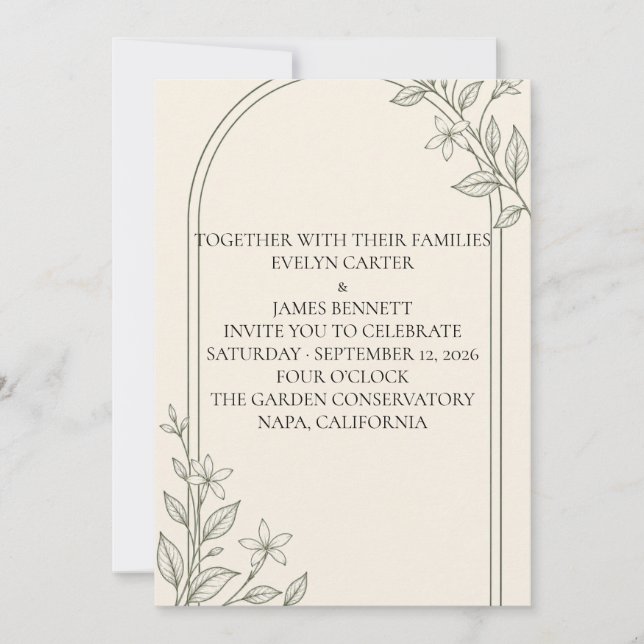 Large Type Olive Botanical Arch Wedding Invitation (Front)