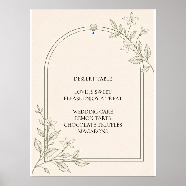 Large Type Olive Botanical Dessert Table Sign (Front)