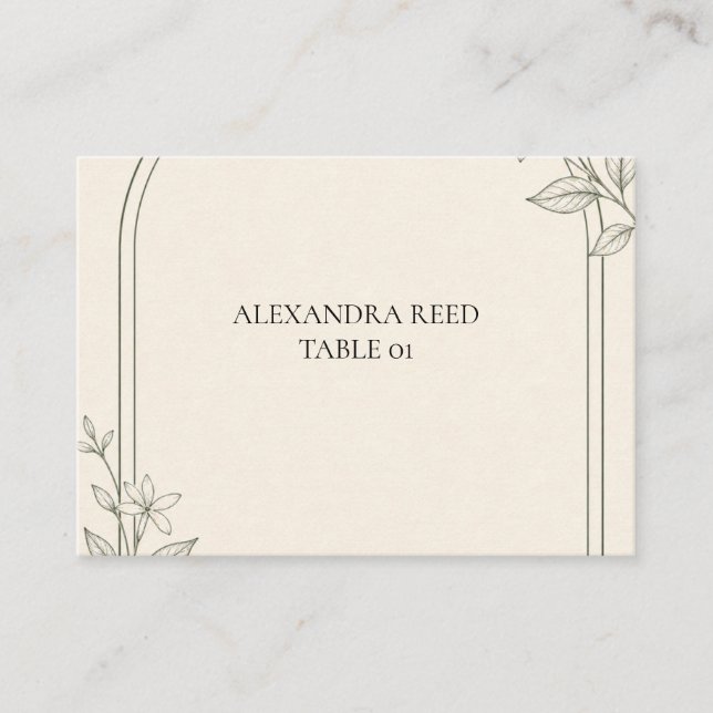 Large Type Olive Botanical Place Card (Front)