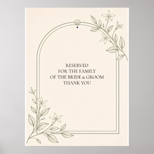 Large Type Olive Botanical Reserved Seating Sign (Front)