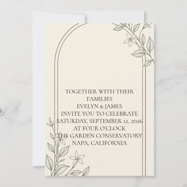 Large Type Olive Botanical Wedding Invitation (Front)