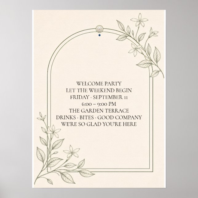 Large Type Olive Botanical Welcome Party Sign (Front)