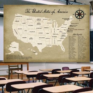 Large United States Wall Map Teaching Aid Poster