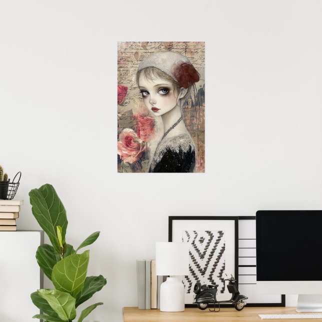 Large Victorian Gothic Girl & Florals Poster (Home Office)
