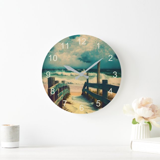 Large Vintage Beach Coastal Wall Clock (Home)