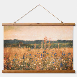 Large Vintage Botanical Gold Field Floral Greenery Hanging Tapestry