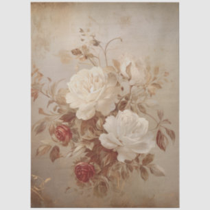 Large Vintage Inspired Elegant Red & White Roses Tissue Paper