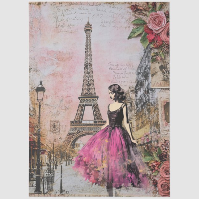 Large Vintage Inspired Girl In Paris Tissue Paper (Front)