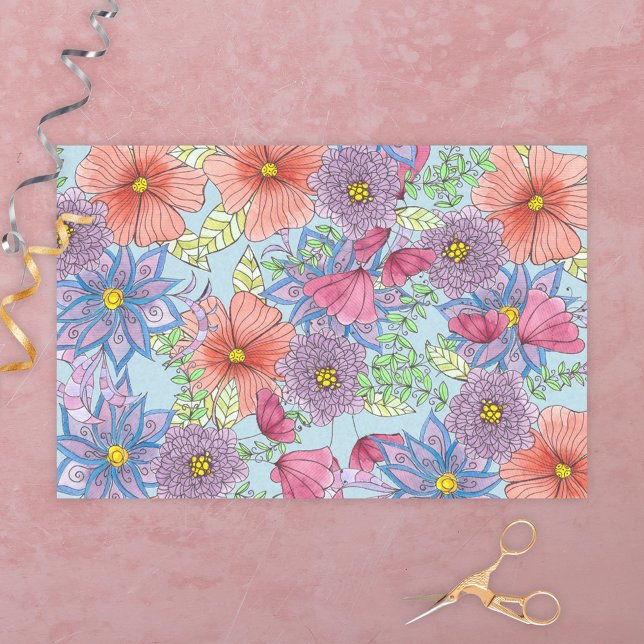 Large Watercolor Flowers and Leaves Botanical Tissue Paper (Creator Uploaded)