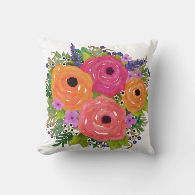 Large Watercolor Flowers You Customise Cushion (Front)