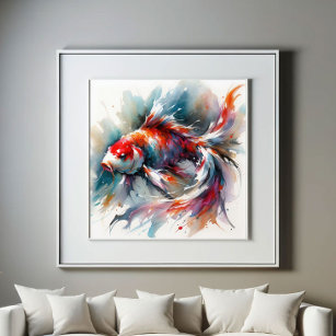 Large Watercolor Painting Colourful Koi Fish Art Poster