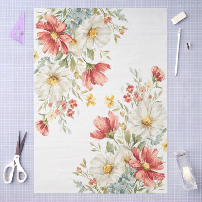 Large Watercolor Wildflowers Bouquet Decoupage Tissue Paper (Craft)