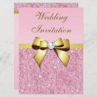 Large Wedding Faux Pink Sequins Gold Bow