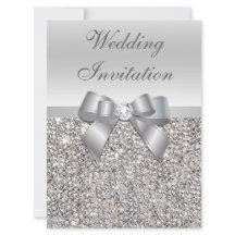 Large Wedding Faux Silver Sequins Bow Invitations