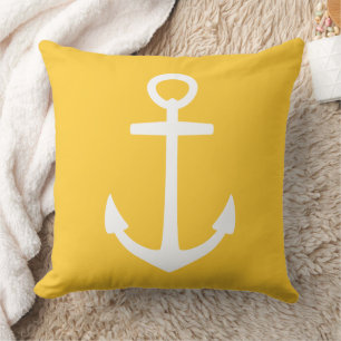 Large White Anchor on Sunset Yellow Cushion