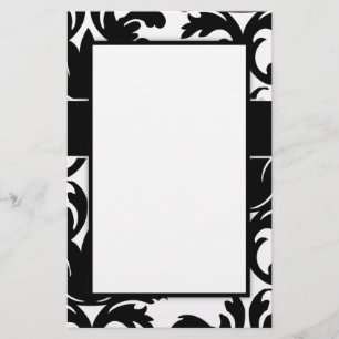 large white and black bold damask design stationery