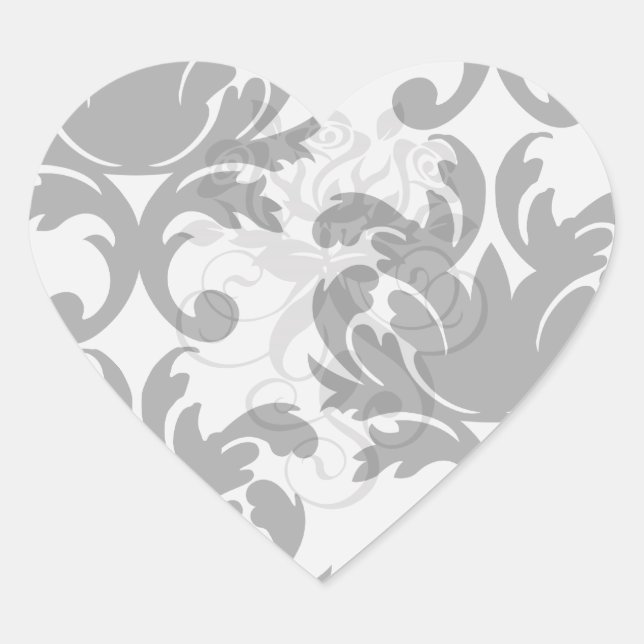 large white and black bold damask heart sticker (Front)