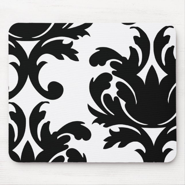 large white and black bold damask mouse pad (Front)