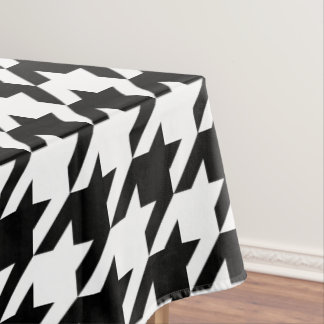 Large White and Black Houndstooth Tablecloth