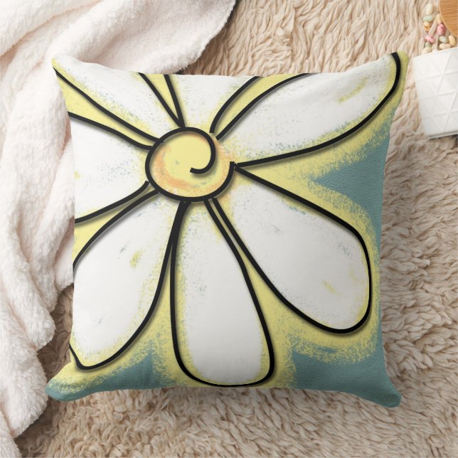 Large White And Yellow Daisy Flower Cushion (Blanket)