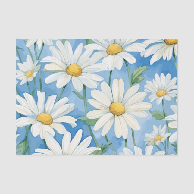Large White Daisies on a Sky Blue Background Tissue Paper (Front)