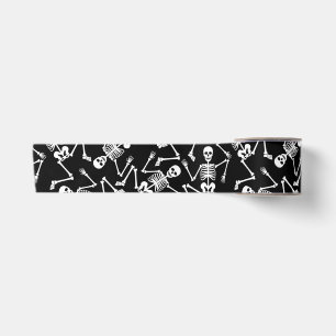 Large White Dancing Halloween Skeletons Scattered Satin Ribbon