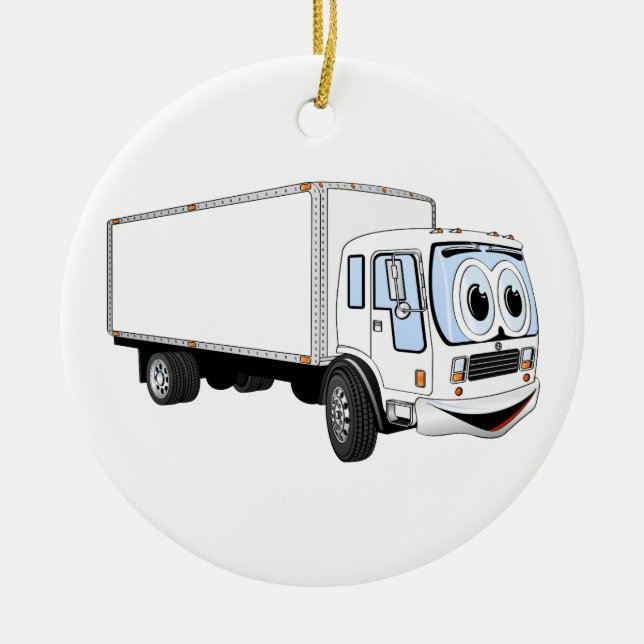 Large White Delivery Truck Cartoon Ceramic Tree Decoration (Front)