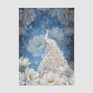 Large White Floral Peacock Decoupage Tissue Paper