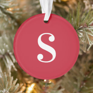 Large White Monogram on Red Ornament