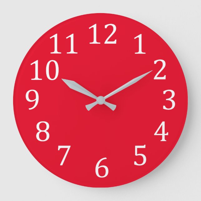 Large White Numbers Plain Red Wall Clocks (Front)