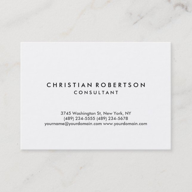 Large White Plain Modern Consultant Business Card (Front)
