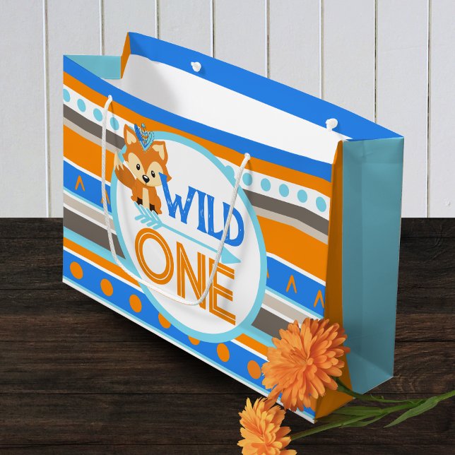 Large Wild One Woodland Fox 1st Birthday Gift Bag (Wild One Forest Fox Large 1st Birthday Gift Bag)
