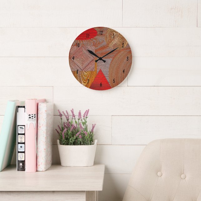 Large Wooden Round Clock - geometric shapes t (Reading Room)