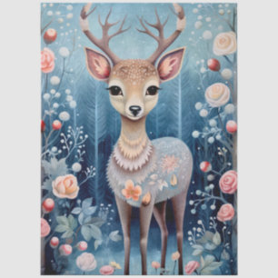 Large Woodland Forest Fawn & Florals Decoupage  Tissue Paper