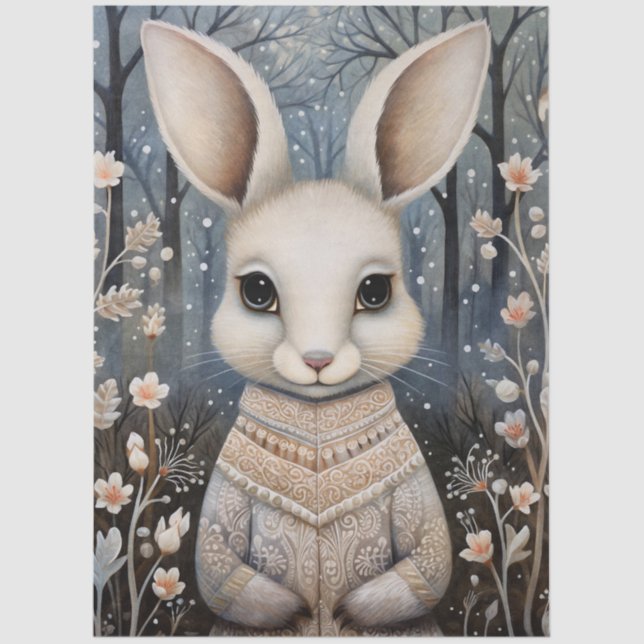 Large Woodland Forest Rabbit & Florals Decoupage  Tissue Paper (Front)