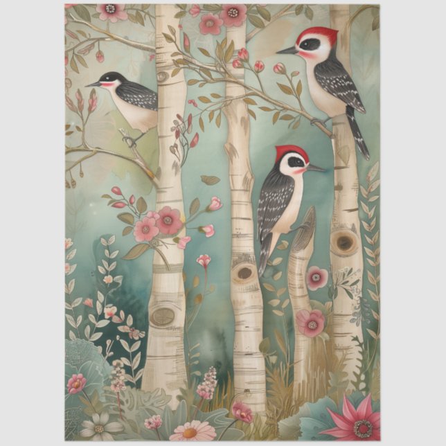 Large Woodland Forest Woodpecker Decoupage  Tissue Paper (Front)