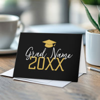 Large Year - Name and Cap - Black Gold Graduation